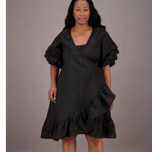 Elegant Black Empress Ruffle Wrap Dress